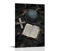XMHMYHZJ Décoration murale moderne à suspendre avec inscription « A Fallen Soldier's Bible Lies Open on The Battlefield Beside A Broken Helmet And A Field-made Cross » (40 x 60 cm)