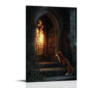 XMHMYHZJ Décoration murale moderne à suspendre avec inscription « A Fox Peeks Into The Chapel Doorway Drawn by Hymns Glowing from within its ancient Walls » (60 x 90 cm)
