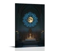 XMHMYHZJ Décoration murale moderne à suspendre avec inscription « A Full Moon Glows through The Rose Window », « Lighting The Altar As If Touched by Something Eternal » (50 x 75 cm)