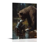 XMHMYHZJ Décoration murale moderne à suspendre avec inscription « A Knight And A Grizzly Drink from the same Stream Before Battle, Sharing One Final Silence » (30 x 45 cm)