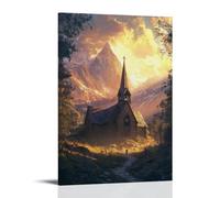 XMHMYHZJ Décoration murale moderne à suspendre avec inscription « A Mountaintop Chapel Bursts Into Sunlight As A Child Rings The Bell for The Very First Time » (60 x 90 cm)