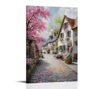 XMHMYHZJ Décoration murale moderne à suspendre avec inscription « A Quiet Village in Spring An Oil Masterpiece of Flower filled Gardens and pavées » 30 x 45 cm