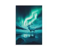 XMHMYHZJ Décoration murale moderne à suspendre avec inscription « A Spirit Stag Melting Into The Aurora That Breathes Across Arctic Sky » (60 x 90 cm)