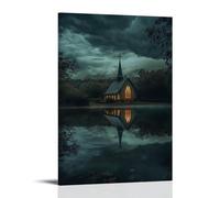XMHMYHZJ Décoration murale moderne à suspendre avec inscription « A Storm Rages Above The Chapel, Yet The Crosss Reflection in The Lake Remains Undisturbed » (60 x 90 cm)