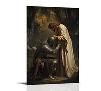 XMHMYHZJ Décoration murale moderne à suspendre avec inscription « A Wounded Knight Kneels Before Jesus, Who Gentle Remove His Helmet And Heals Him with A Whisper » - Décoration murale moderne - 40 x