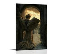 XMHMYHZJ Décoration murale moderne à suspendre avec inscription « At The Gates of A City, An Angel Welcomes Refugees with Arms Large Open And Eyes Full of Memory » (50 x 75 cm)