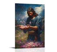 XMHMYHZJ Décoration murale moderne à suspendre avec inscription « Jesus Gathers Storm Clouds Into His Hands And Releases Them As Petals Across The Land » (30 x 45 cm)
