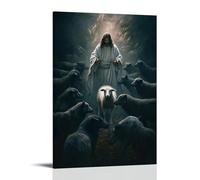 XMHMYHZJ Décoration murale moderne à suspendre avec inscription « Jesus Opens His Robe to Shield The Lamb As Shadows Twist And Wolves Stalk Nearby » (50 x 75 cm)
