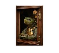 XMHMYHZJ Décoration murale moderne à suspendre avec un banquier de tortue comptant des pièces dans un kiosque de caissier avec lampe en laiton - 30 x 45 cm