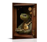 XMHMYHZJ Décoration murale moderne à suspendre avec un banquier de tortue comptant des pièces dans un kiosque de caissier avec lampe en laiton - 30 x 45 cm