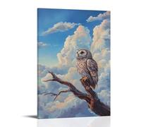 XMHMYHZJ Décoration murale moderne à suspendre avec une chouette perchée sur une ancienne branche sous un ciel de la Renaissance, ses plumes finement détaillées à l'huile 60 x 90 cm