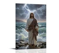 XMHMYHZJ Décoration murale moderne à suspendre Christ dans la tempête sur la mer de Galilée, vagues turbulentes, éclairage dramatique, mouvement baroque, 40 x 60 cm