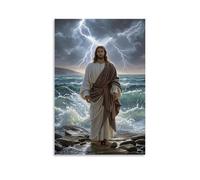 XMHMYHZJ Décoration murale moderne à suspendre Christ dans la tempête sur la mer de Galilée, vagues turbulentes, éclairage dramatique, mouvement baroque, 30 x 45 cm