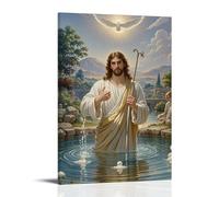 XMHMYHZJ Décoration murale moderne à suspendre Le baptême du Christ, fleuve Jourdain, colombe divine, pureté néoclassique, 50 x 75 cm