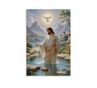 XMHMYHZJ Décoration murale moderne à suspendre Le baptême du Christ, fleuve Jourdain, colombe divine, pureté néoclassique, 50 x 75 cm