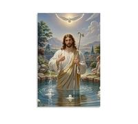 XMHMYHZJ Décoration murale moderne à suspendre Le baptême du Christ, fleuve Jourdain, colombe divine, pureté néoclassique, 40 x 60 cm
