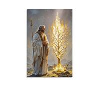 XMHMYHZJ Décoration murale moderne à suspendre Le buisson ardent, Moïse avant les flammes, lumière divine, symboliste et mystique, 50 x 75 cm
