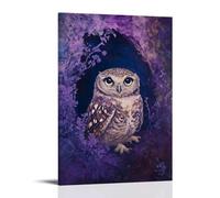 XMHMYHZJ Décoration murale moderne à suspendre Motif chouette aux yeux larges dans un creux sur fond lavande crépusculaire 40 x 60 cm