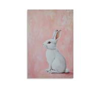 XMHMYHZJ Décoration murale moderne à suspendre Motif lapin blanc assis debout sur un fond rose tendre, oreilles étendues comme si écoutant le son du silence 20 x 30 cm