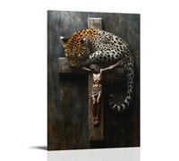 XMHMYHZJ Décoration murale moderne à suspendre Motif léopard avec inscription « A Leopard Curls Around The Foot of A Crucifix Guarding It As If It Were Its Own Cub » (30 x 45 cm)