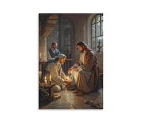 XMHMYHZJ Décoration murale moderne à suspendre représentant le Christ lavant les pieds des disciples, Humble Act, cadre intime, réalisme néerlandais, 50 x 75 cm
