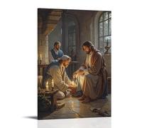 XMHMYHZJ Décoration murale moderne à suspendre représentant le Christ lavant les pieds des disciples, Humble Act, cadre intime, réalisme néerlandais, 30 x 45 cm