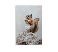 XMHMYHZJ Décoration murale moderne à suspendre représentant un écureuil sur des pattes arrière sur une écorce pastel, tenant une noix comme un trophée, 60 x 90 cm