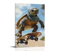 XMHMYHZJ Décoration murale moderne à suspendre représentant une tortue dans un bandana chevauchant une planche à roulettes sur une pente douce, détermination dans ses yeux. 50 x 75 cm
