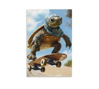 XMHMYHZJ Décoration murale moderne à suspendre représentant une tortue dans un bandana chevauchant une planche à roulettes sur une pente douce, détermination dans ses yeux. 50 x 75 cm
