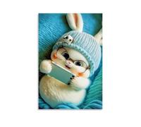XMHMYHZJ Figurine d'animal avec lunettes sur téléphone portable blanc en bleu - Décoration murale moderne à suspendre - 50 x 75 cm