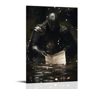 XMHMYHZJ His Blade Is Drawn, Yet in The Water, The Knight's Reflection Carries Only A Scroll And A Halo of Light. Décoration murale moderne à suspendre 40 x 60 cm