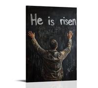 XMHMYHZJ Impression sur toile « He Is Risen » sur toile à la craie - Décoration murale moderne à suspendre - 20 x 30 cm