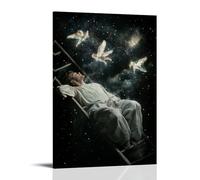 XMHMYHZJ Jacob Dreaming Under Stars As Angels Ascend And Descend A Glowing Ladder Into The Heavens Above His Resting Place Décoration murale moderne Poster à suspendre 20 x 30 cm