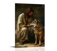 XMHMYHZJ Jésus et le loup blessé - Un miracle de la miséricorde - Décoration murale moderne à suspendre - 20 x 30 cm