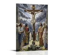 XMHMYHZJ La Crucifixion de Jésus, style gothique, ciel sombre, foule émotionnelle, anatomie détaillée, art médiéval, décoration murale moderne à suspendre, affiche d'art à suspendre, 40 x 60 cm