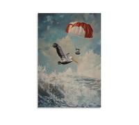 XMHMYHZJ Peinture à l'huile animale - Un pélican plongeant d'un parachute dans l'écrasement du surf côtier Décoration murale moderne à suspendre 20 x 30 cm