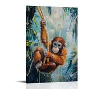 XMHMYHZJ Peinture à l'huile animale - Un singe se balançant entre les vignes de la jungle dans une corde freestyle défi art mural décoration moderne à suspendre affiche d'art 40 x 60 cm