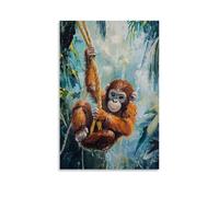 XMHMYHZJ Peinture à l'huile animale - Un singe se balançant entre les vignes de la jungle dans une corde freestyle défi art mural décoration moderne à suspendre affiche d'art 40 x 60 cm