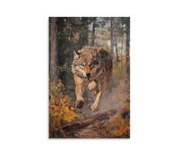 XMHMYHZJ Peinture à l'huile animalière - Un loup en compétition dans un sprint de survie multisport à travers les ruines de la forêt Décoration murale moderne à suspendre Art Poster 50 x 75 cm
