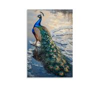 XMHMYHZJ Peinture à l'huile animalière - Un paon patinant sur glace sur un lac gelé, plumes qui traînent derrière. Décoration murale moderne à suspendre - 40 x 60 cm