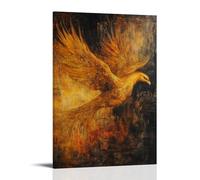 XMHMYHZJ Peinture à l'huile animalière Un phénix doré émerge des cendres au milieu d'une aube de feu et de la renaissance, décoration murale moderne à suspendre, affiche d'art 20 x 30 cm