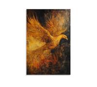 XMHMYHZJ Peinture à l'huile animalière Un phénix doré émerge des cendres au milieu d'une aube de feu et de la renaissance, décoration murale moderne à suspendre, affiche d'art 60 x 90 cm