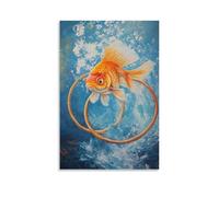 XMHMYHZJ Peinture à l'huile animalière - Un poisson rouge sautant à travers les cerceaux lors d'un concours d'obstacles sous-marins Décoration murale moderne à suspendre Art Poster 40 x 60 cm
