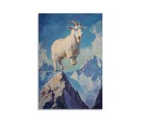 XMHMYHZJ Peinture à l'huile animalière - Une chèvre en équilibre sur une slackline tendue entre des sommets de montagne. Décoration murale moderne à suspendre, poster d'art mural à suspendre 20 x 30