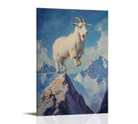 XMHMYHZJ Peinture à l'huile animalière - Une chèvre en équilibre sur une slackline tendue entre des sommets de montagne. Décoration murale moderne à suspendre - 50 x 75 cm