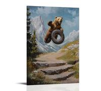 XMHMYHZJ Peinture à l'huile d'animal - Un ours faisant des pneus dans un parcours d'obstacles de force sur un chemin de montagne Décoration murale moderne à suspendre 40 x 60 cm