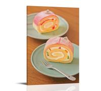 XMHMYHZJ Poster alimentaire avec deux assiettes avec un gâteau coloré sur le côté Décoration murale moderne à suspendre 60 x 90 cm