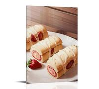 XMHMYHZJ Poster alimentaire avec deux rouleaux remplis de fraises et recouverts de crème Décoration murale moderne à suspendre 40 x 60 cm