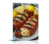XMHMYHZJ Poster alimentaire avec homards grillés disposés debout sur une assiette blanche Décoration murale moderne à suspendre 60 x 90 cm