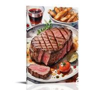 XMHMYHZJ Poster alimentaire avec steak grillé, frites et vue latérale de Ke Décoration murale moderne à suspendre 60 x 90 cm